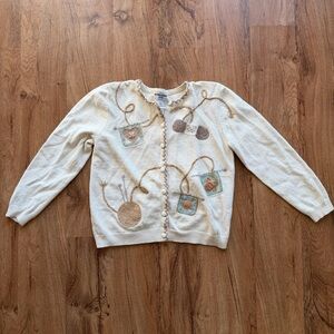 Vintage Cottagecore 90’s Grandma Cream Knit Button Front Sweater Women’s PL
